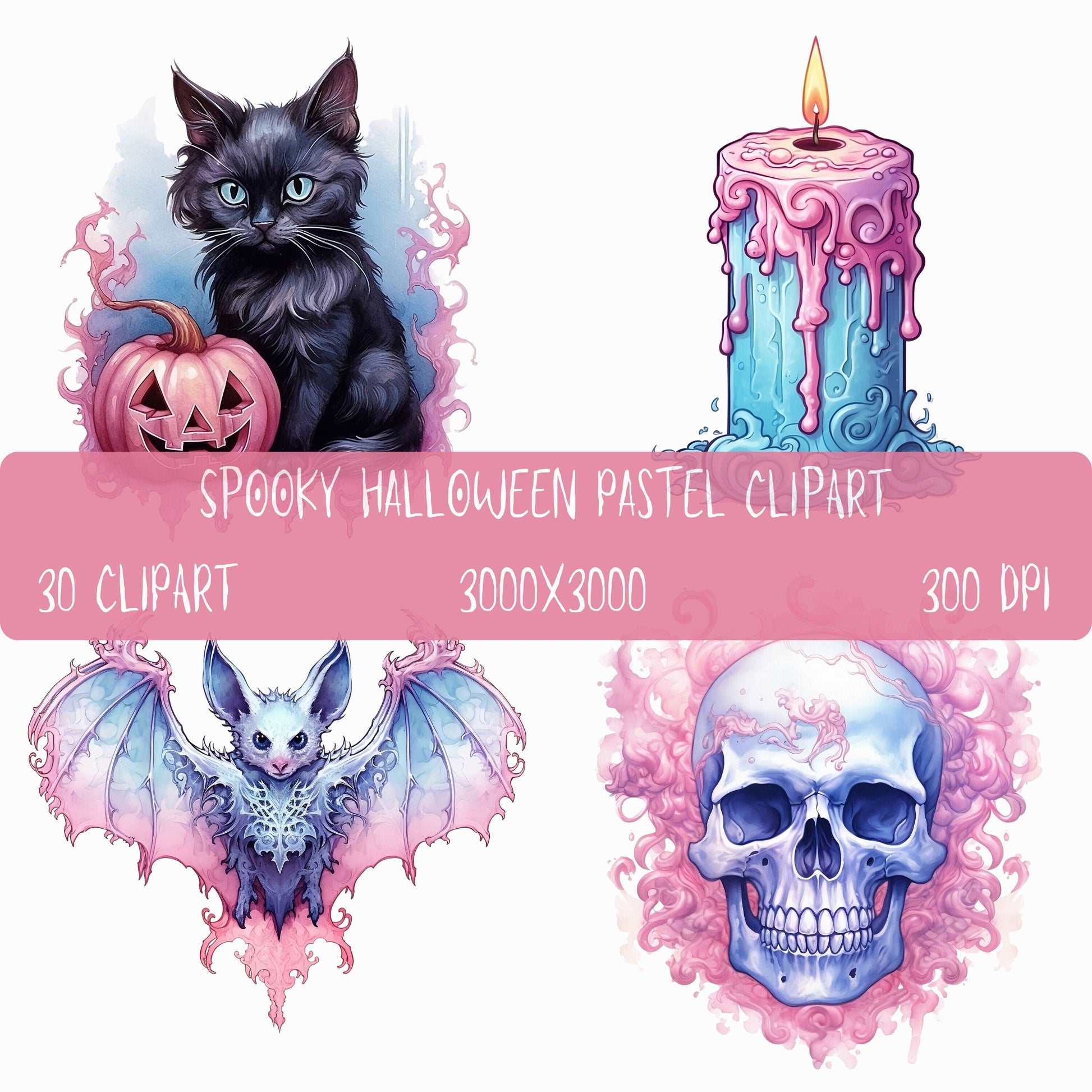 30 Spooky Halloween Pastel Clipart Bundle, Pastelloween, Cute Halloween Clipart, Commercial Use, Instant Download