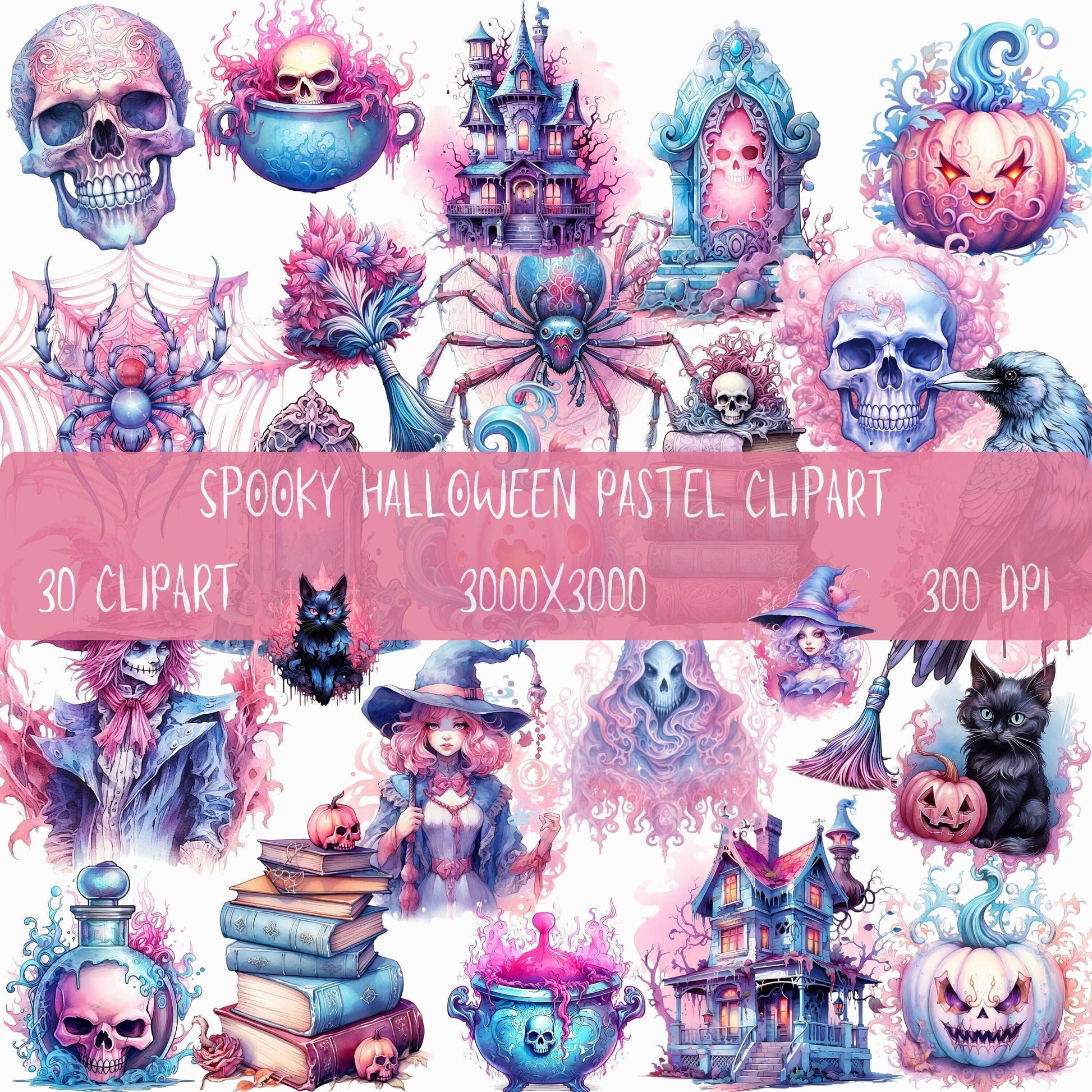 30 Spooky Halloween Pastel Clipart Bundle, Pastelloween, Cute Halloween Clipart, Commercial Use, Instant Download