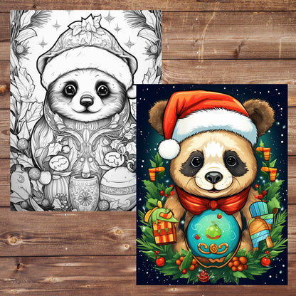 42 Christmas Animals Coloring Book, Grayscale Winter Animals Coloring for Adults and Kids, Printable PDF, Instant Download