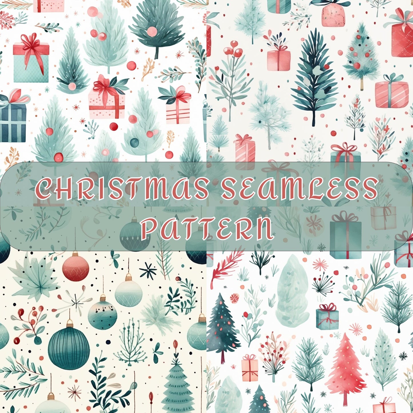 Pastel Christmas Seamless Pattern, Digital Download