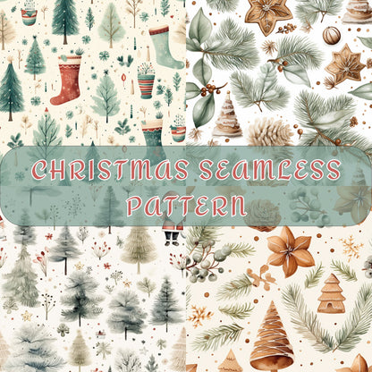 Watercolor Christmas Seamless Pattern, Digital Download