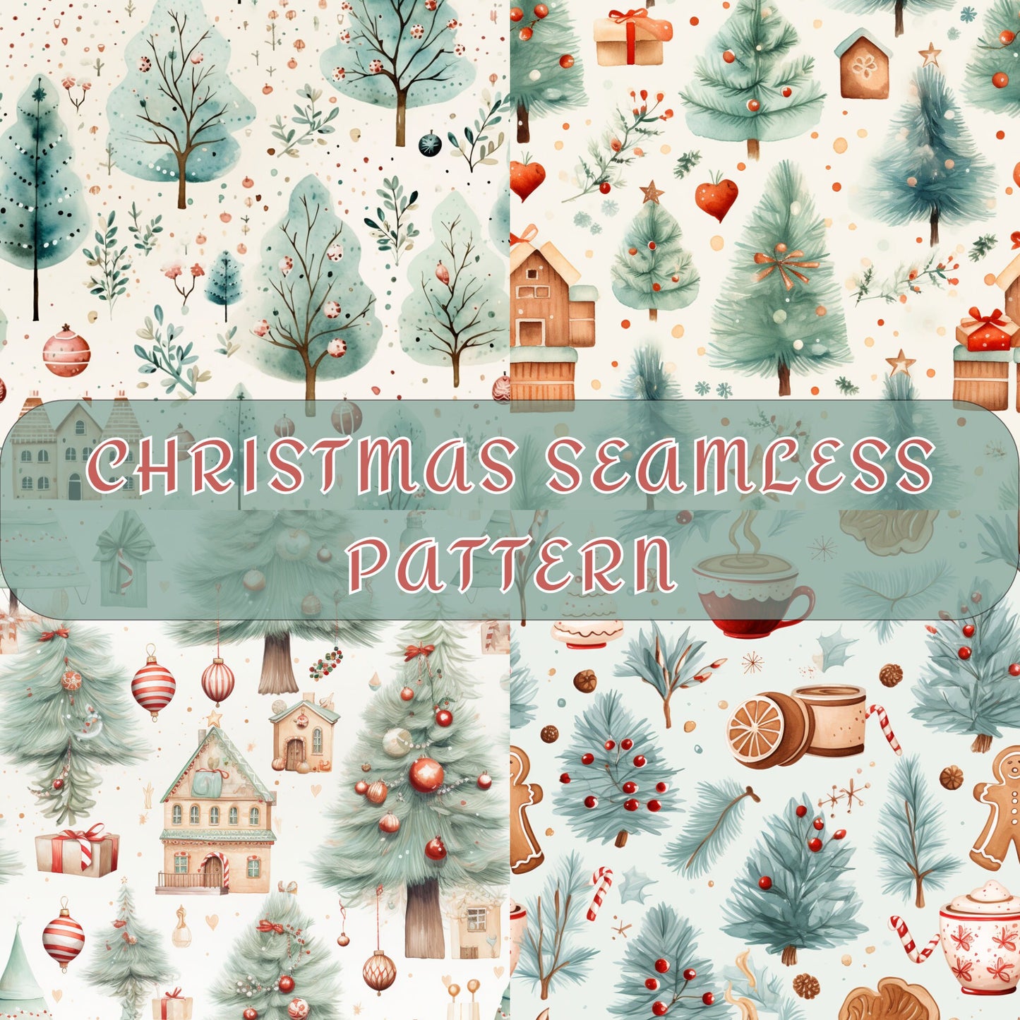 Christmas Seamless Pattern Bundle, Digital Download