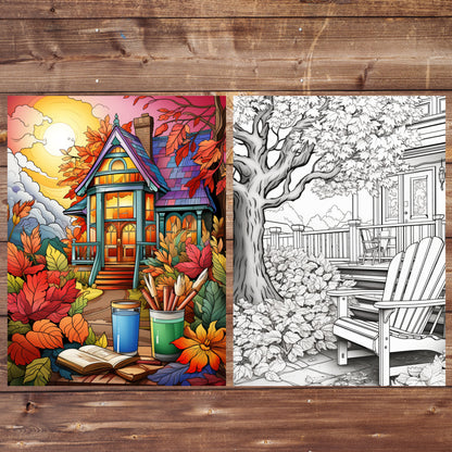 Beautiful Fall Coloring Book, Digital Download