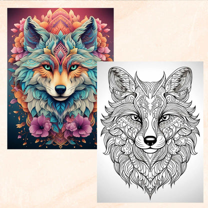 30 Mandala Animals Coloring Book, Grayscale Fantasy Animals and Flowers Coloring for Adults and Kids, Printable PDF, Instant Download