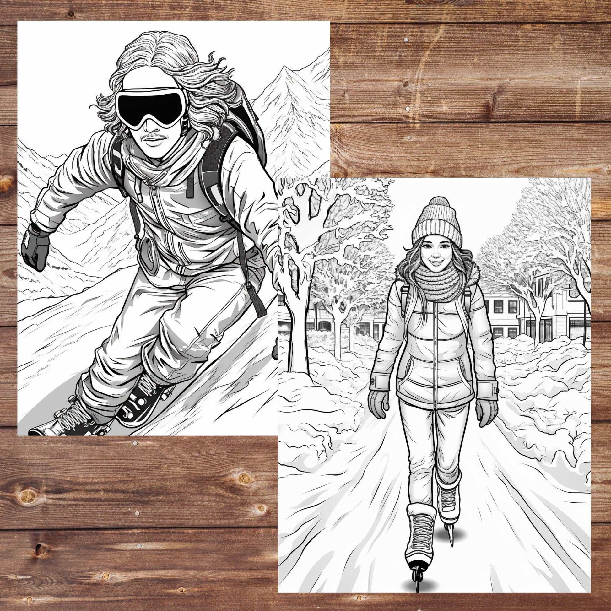 30 Winter Wonderland Coloring Book, Grayscale Winter Coloring Pages for Adults, Cozy Cabin Snow, Seasons, Printable PDF, Instant Download