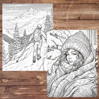 30 Winter Wonderland Coloring Book, Grayscale Winter Coloring Pages for Adults, Cozy Cabin Snow, Seasons, Printable PDF, Instant Download