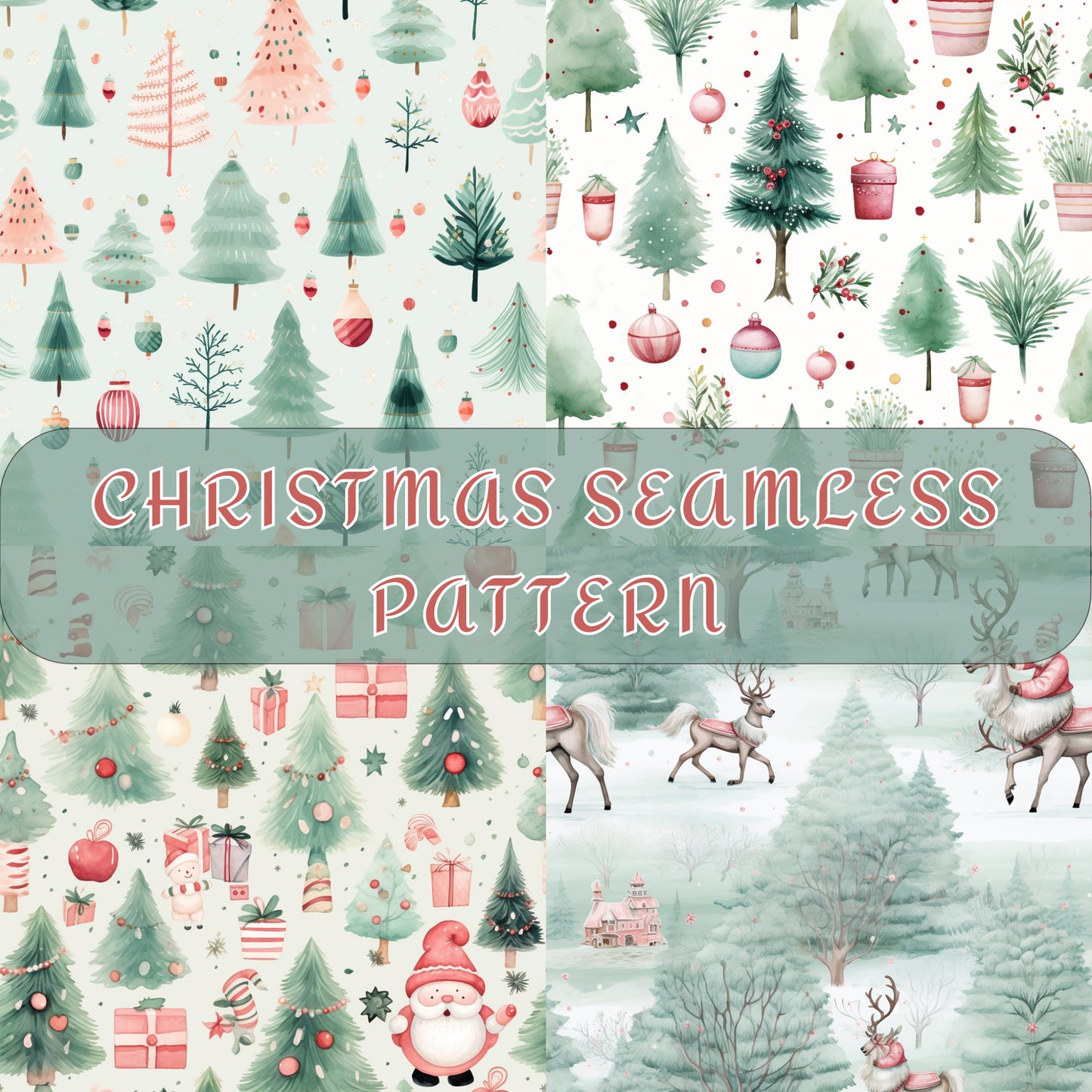 Pastel Christmas Seamless Pattern, Digital Download