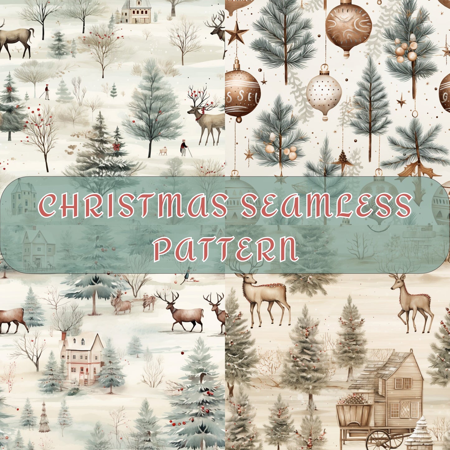 Watercolor Christmas Seamless Pattern, Digital Download