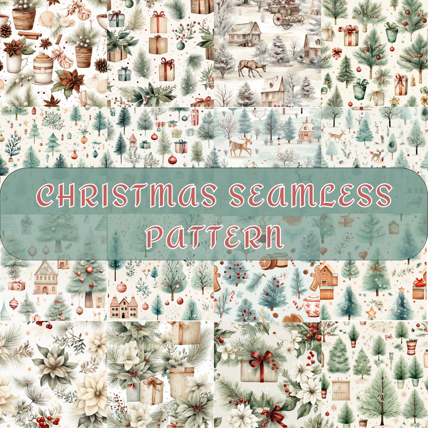 Christmas Seamless Pattern Bundle, Digital Download