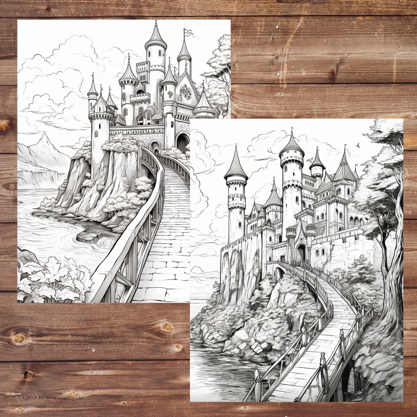 35 Castle Chronicles Coloring Book, Grayscale Castles Coloring for Adults, Historical Old Houses, Medieval Ancient Times, Printable PDF