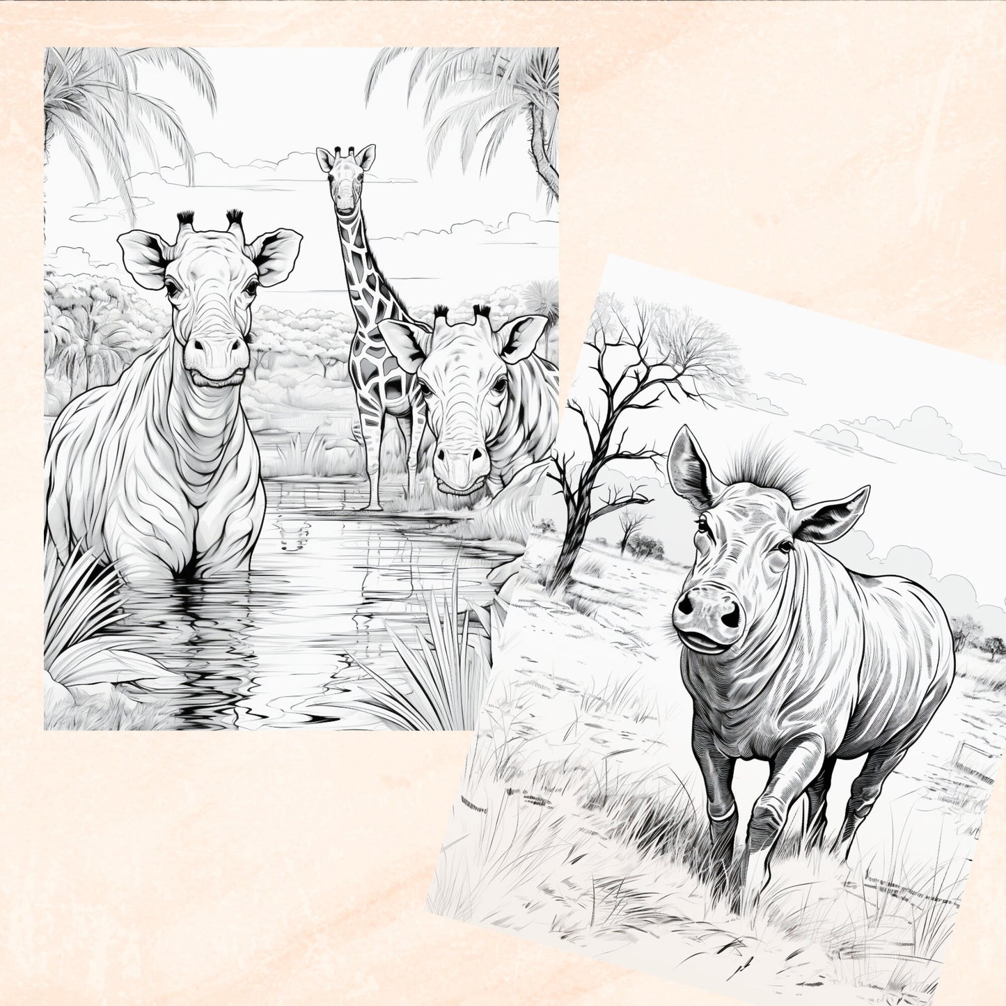 Safari Animals Coloring Book, Digital Download