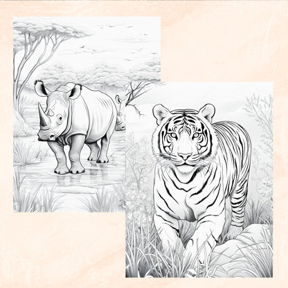 Safari Animals Coloring Book, Digital Download