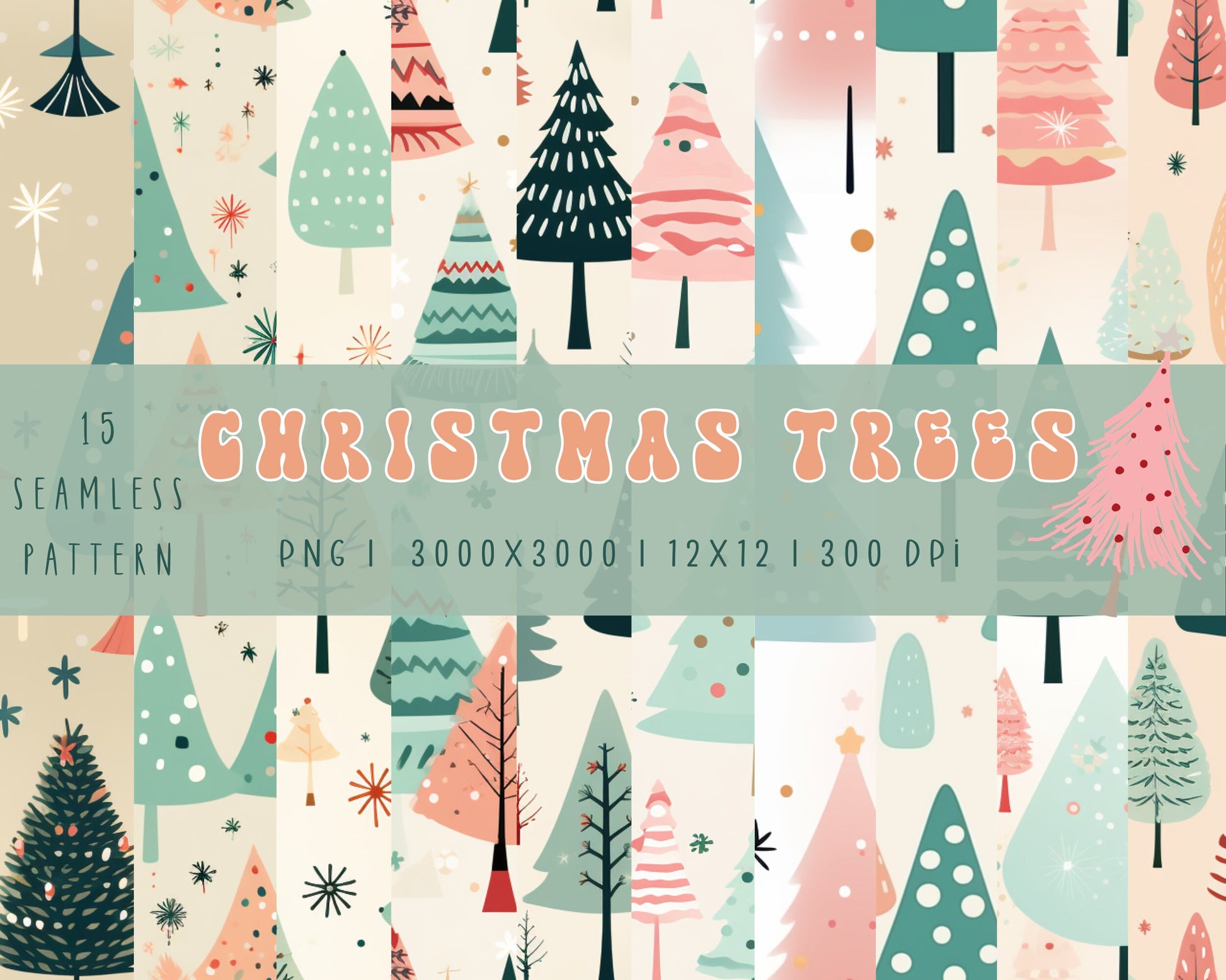 pastel christmas tree seamless patterns digital download