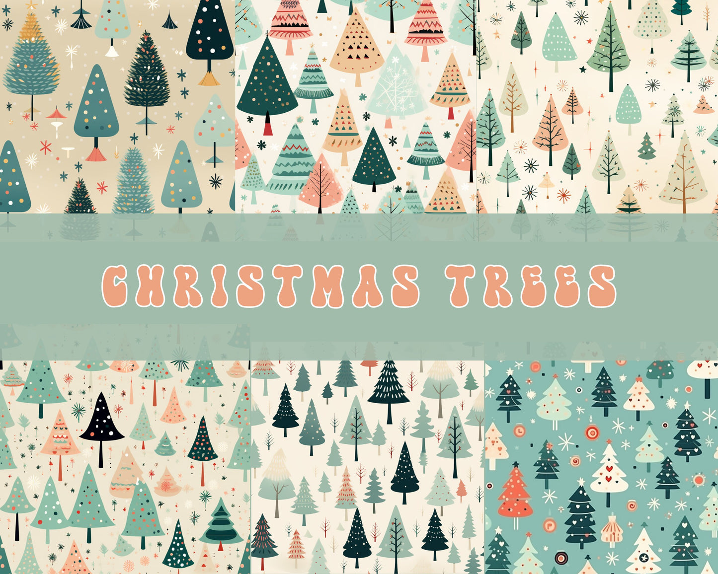 Pastel Christmas Tree Seamless Patterns, Digital Download