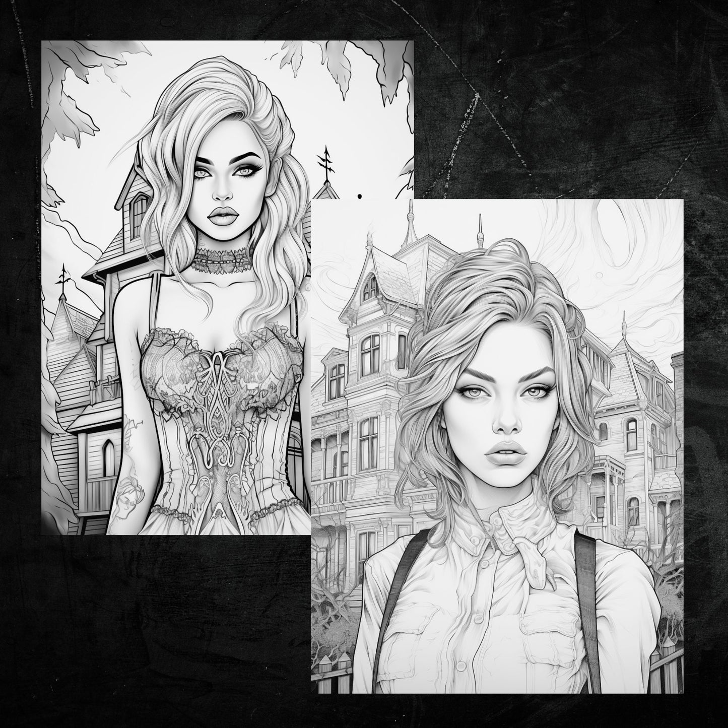 Gothic Beauties Coloring Book, Digital Download