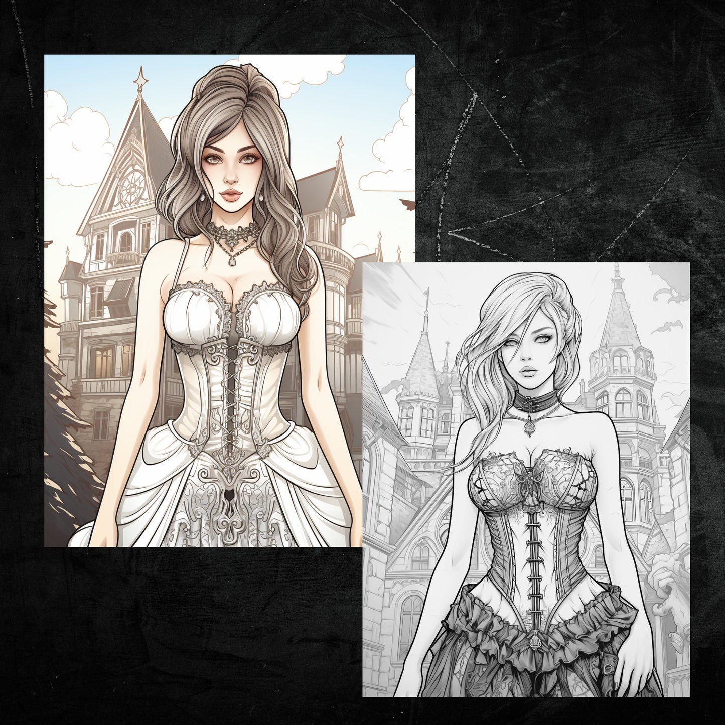 Gothic Beauties Coloring Book, Digital Download