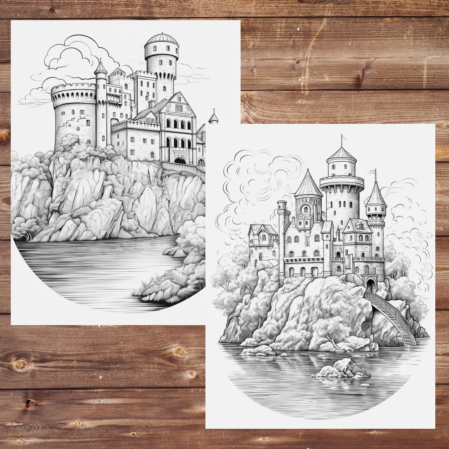 35 Castle Chronicles Coloring Book, Grayscale Castles Coloring for Adults, Historical Old Houses, Medieval Ancient Times, Printable PDF