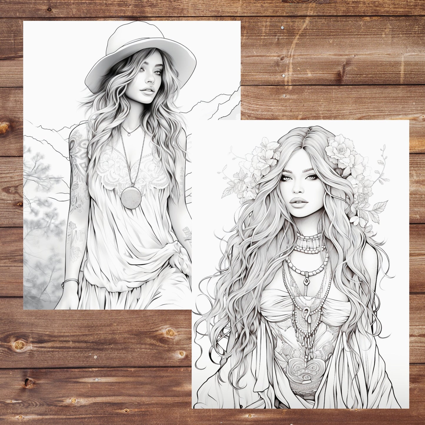 Bohemian Beauties Coloring Book, Digital Download