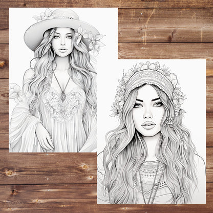 Bohemian Beauties Coloring Book, Digital Download