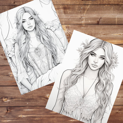 Bohemian Beauties Coloring Book, Digital Download