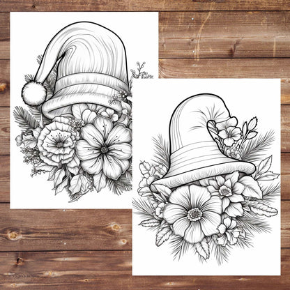 30 Hats Coloring Book, Grayscale Floral Hats Coloring Pages for Adults and Teens, Flowers, Printable PDF, Instant Download