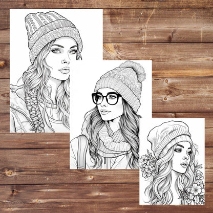 30 Women in Hats Coloring Book, Grayscale Fantasy Floral Hats Coloring Pages, Ladies with Hats, Beautiful Women, Coloring, Printable PDF