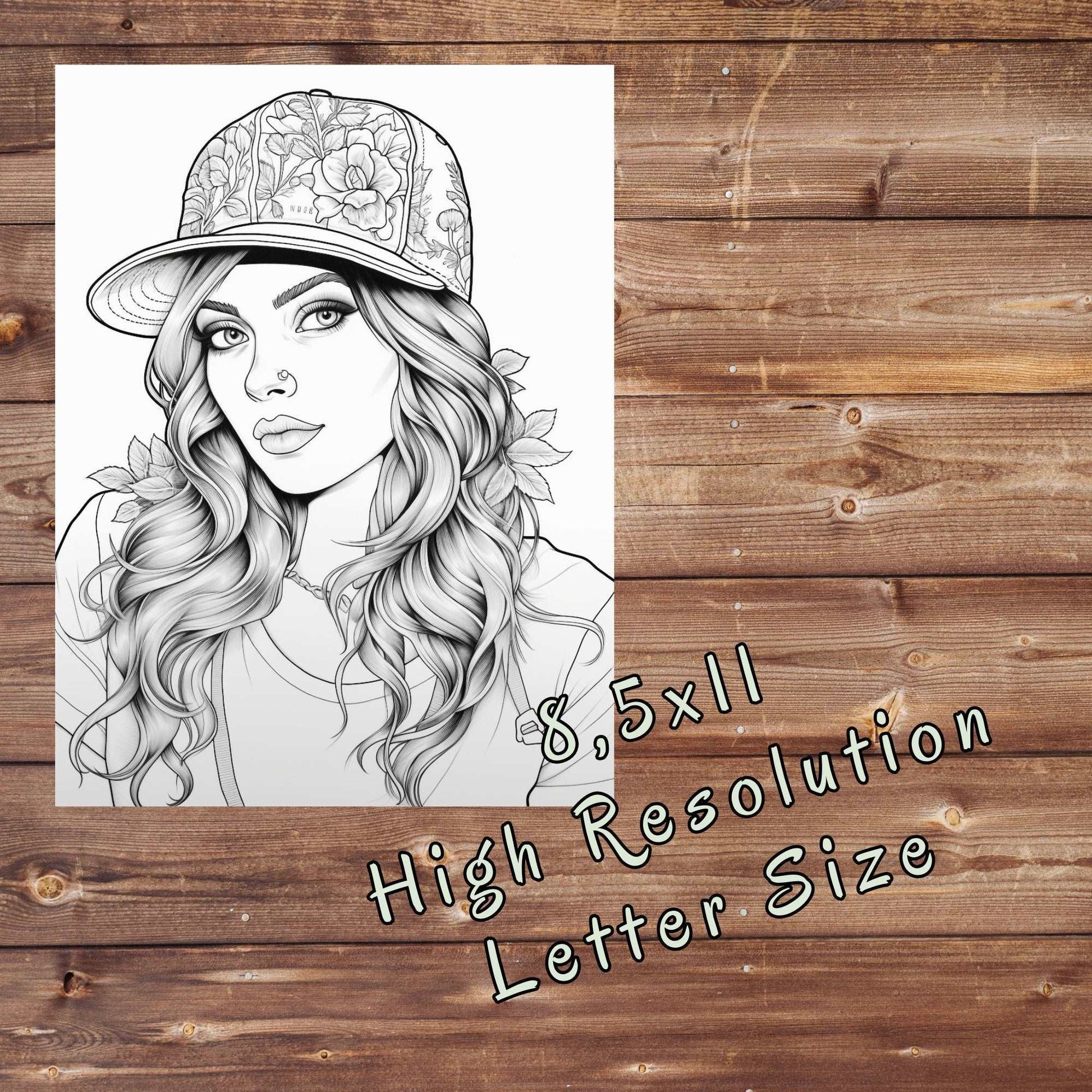 30 Women in Hats Coloring Book, Grayscale Fantasy Floral Hats Coloring Pages, Ladies with Hats, Beautiful Women, Coloring, Printable PDF