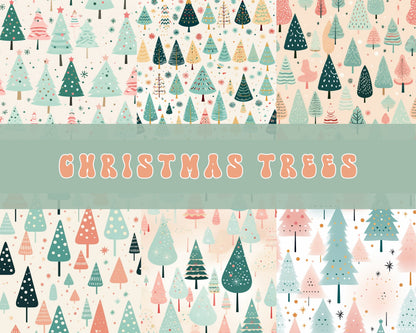 Pastel Christmas Tree Seamless Patterns, Digital Download