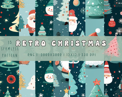 retro christmas seamess pattern digital download png