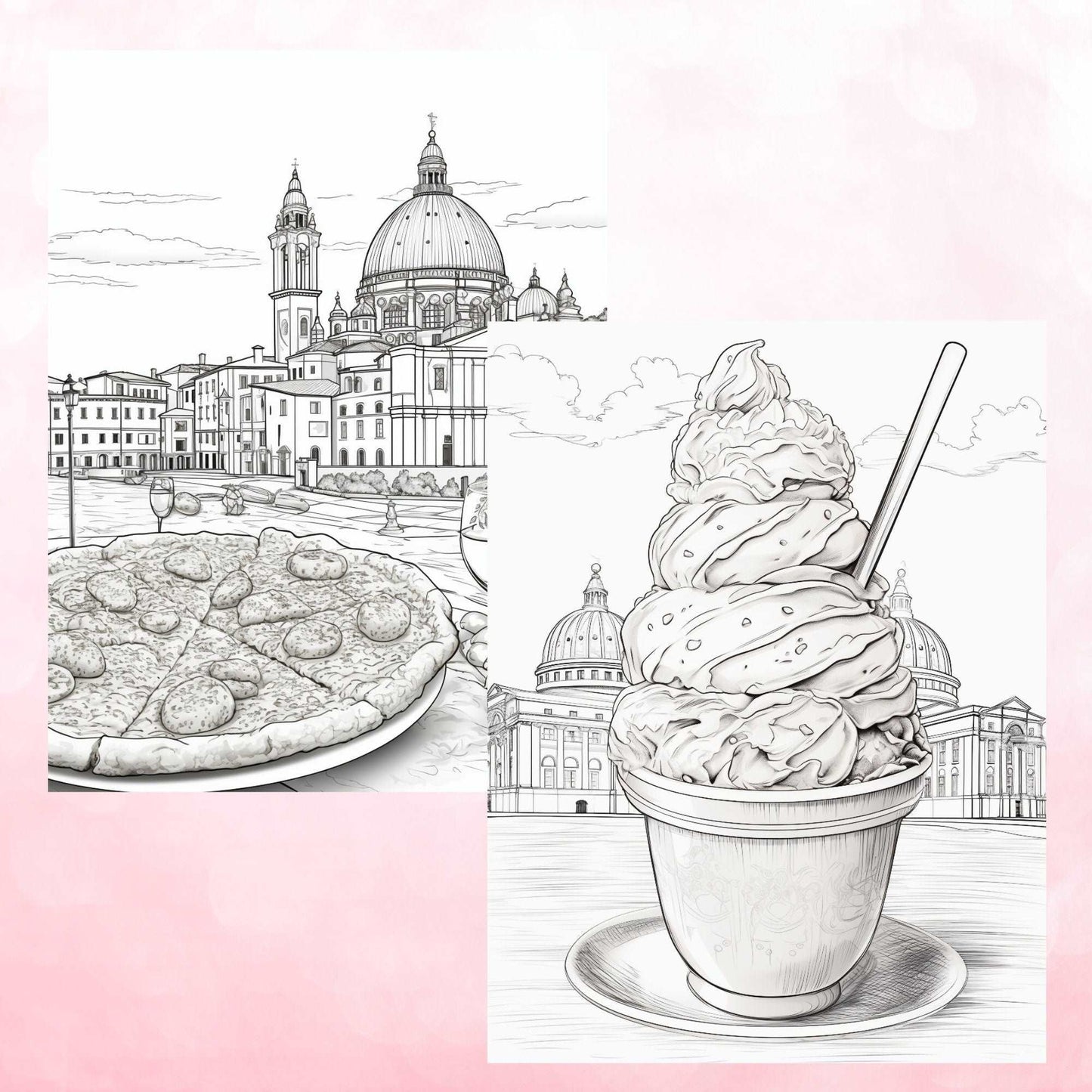 30 Grayscale Italy Coloring Book, Travel Destinations Coloring for Adults, Printable PDF