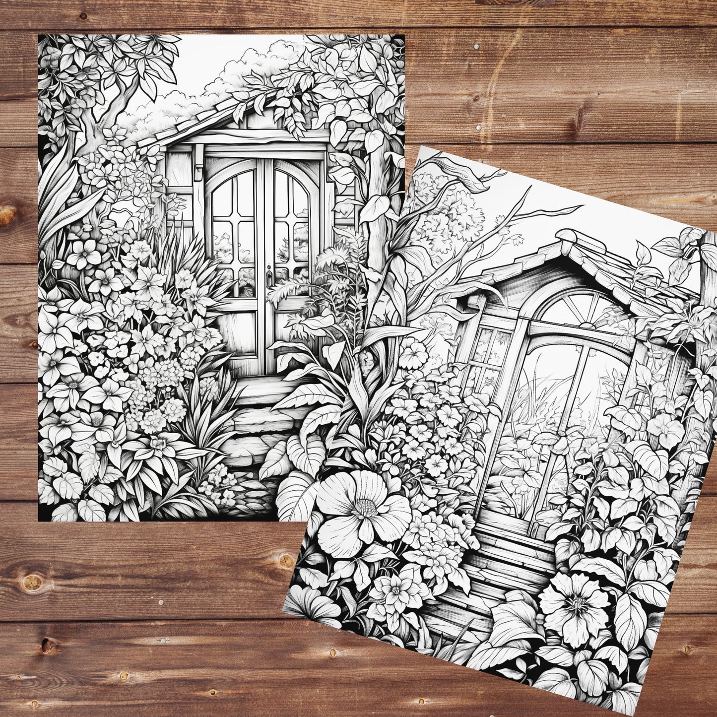 34 Secret Garden Coloring Book, Grayscale Fantasy Enchanted Forest Coloring Book for Adults, Secret Pathways, Instant Download, Printable