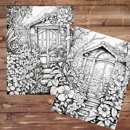 34 Secret Garden Coloring Book, Grayscale Fantasy Enchanted Forest Coloring Book for Adults, Secret Pathways, Instant Download, Printable