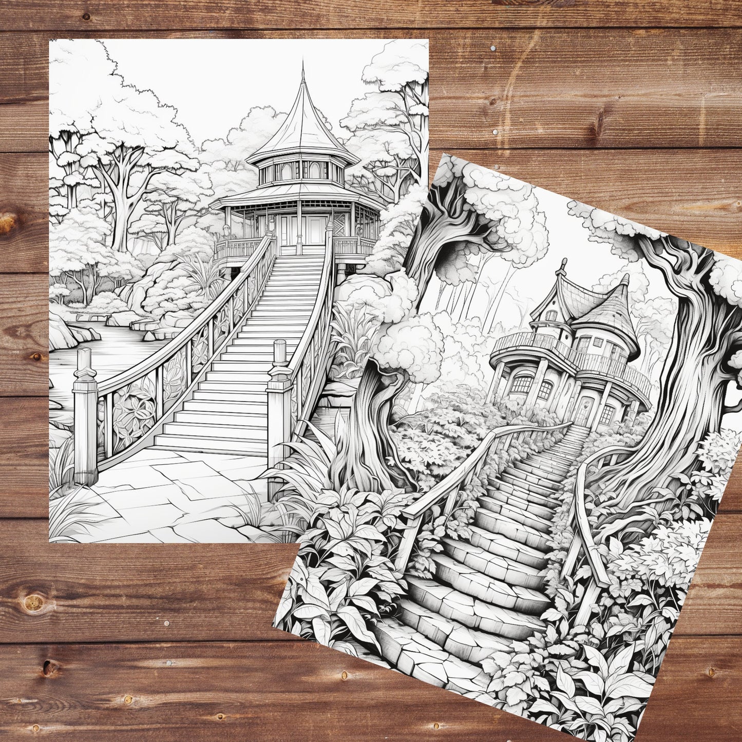 34 Secret Garden Coloring Book, Grayscale Fantasy Enchanted Forest Coloring Book for Adults, Secret Pathways, Instant Download, Printable