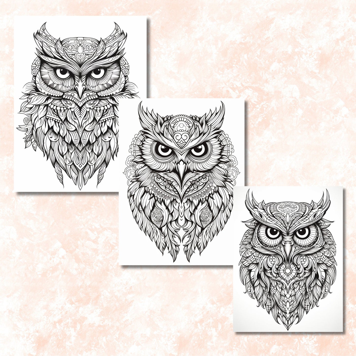 Mystical Owls Mandala Coloring Book, Digital Download