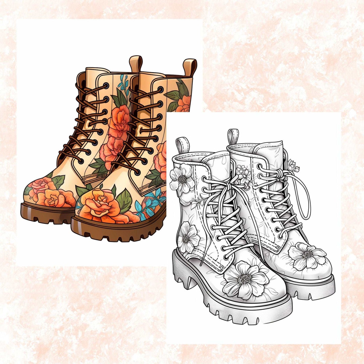 30 Women's Boots Coloring Book, Grayscale Fantasy Women's Shoes with Flowers Coloring For Adults, Women Fashion, High Heels, Printable PDF