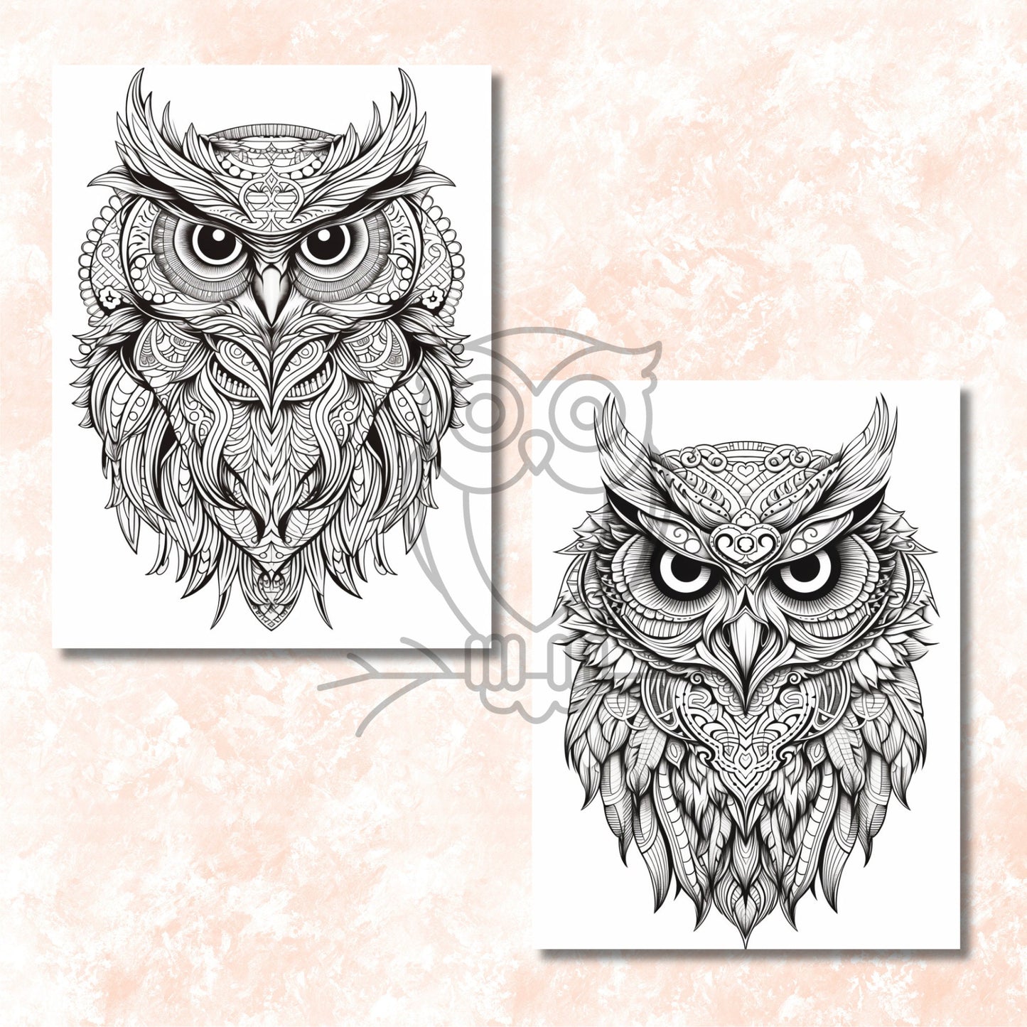 Mystical Owls Mandala Coloring Book, Digital Download