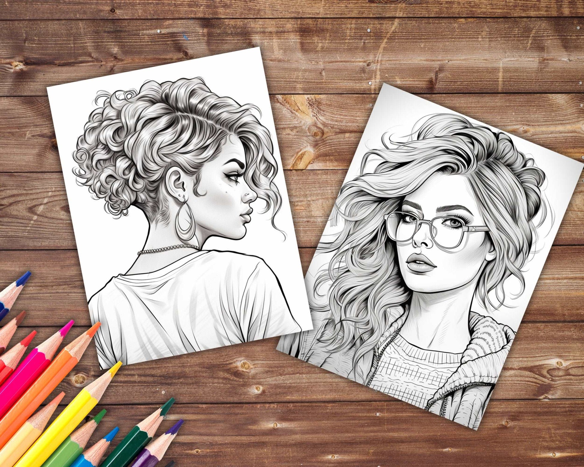 30 Hair Haven Coloring Book, Grayscale Women's Hairstyles Coloring Pages for Adults and Teens, Printable PDF, Instant Download