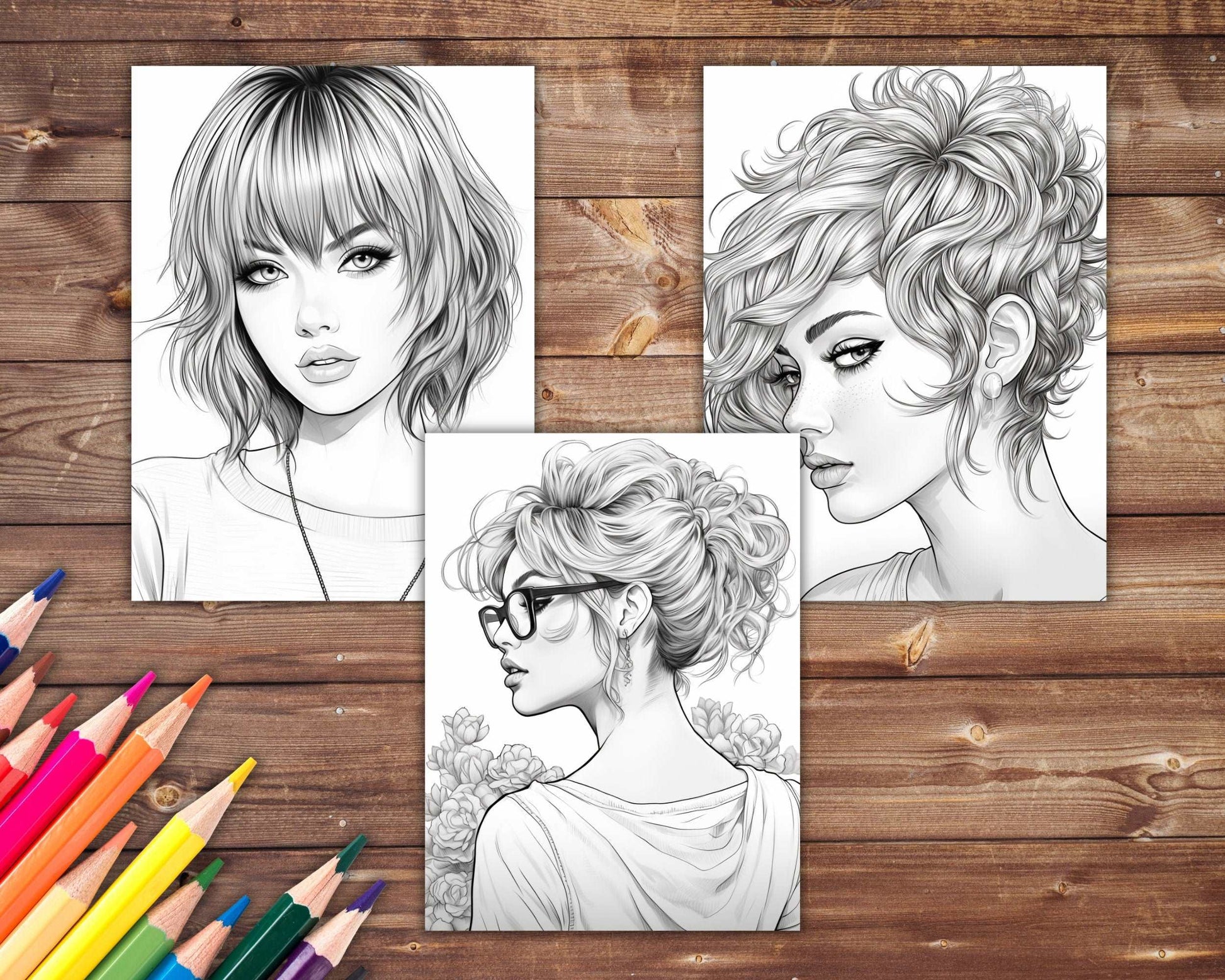 30 Hair Haven Coloring Book, Grayscale Women's Hairstyles Coloring Pages for Adults and Teens, Printable PDF, Instant Download