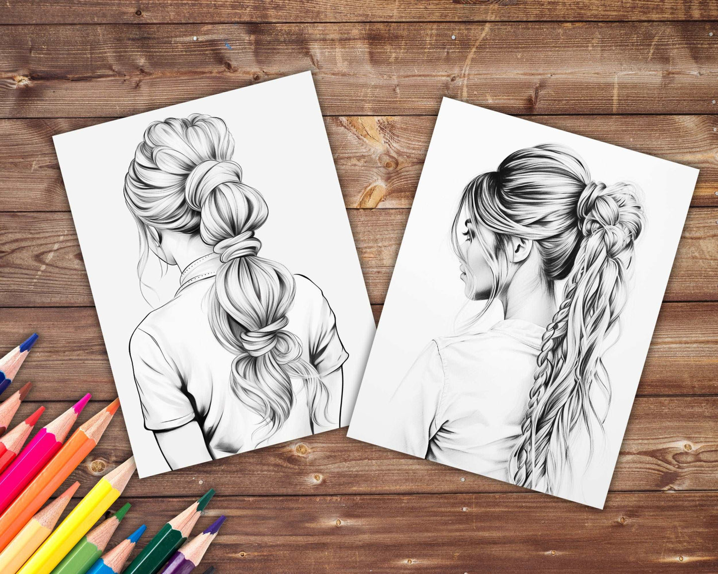 30 Hair Haven Coloring Book, Grayscale Women's Hairstyles Coloring Pages for Adults and Teens, Printable PDF, Instant Download