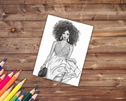 Black Queens Fashion Coloring Book, Digital Download