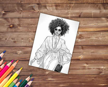 Black Queens Fashion Coloring Book, Digital Download