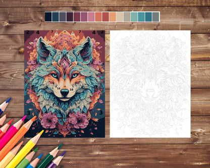 Color By Number for Adult, Fox Mandala Paint by Number, Printable Coloring Pages Sheets, Digital Download, PDF, PNG