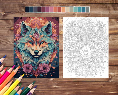 Color By Number for Adult, Fox Mandala Paint by Number, Printable Coloring Pages Sheets, Digital Download, PDF, PNG