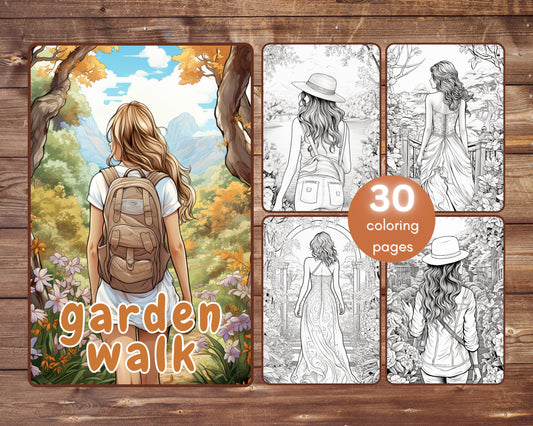 garden walk digital printable coloring book 