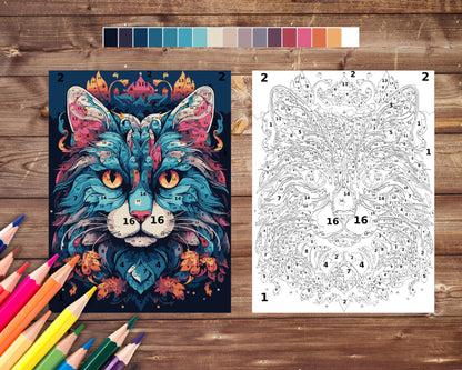 Animal Mandala Paint by Number Bundle, Fox Cat Color By Number for Adults, Printable Coloring Pages Sheets, Digital Download, PDF, PNG