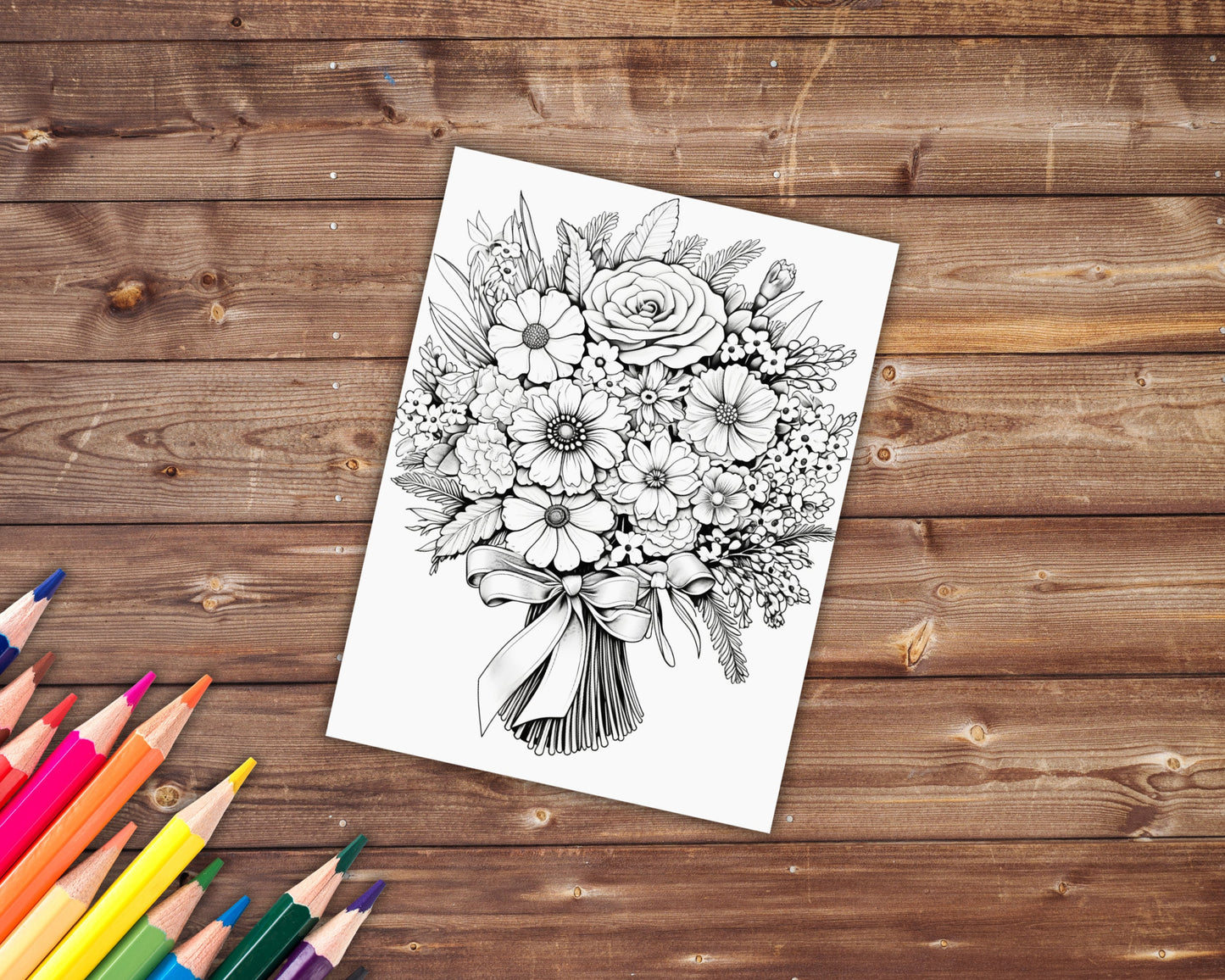 Flower Bouquet Coloring Book, Digital Download