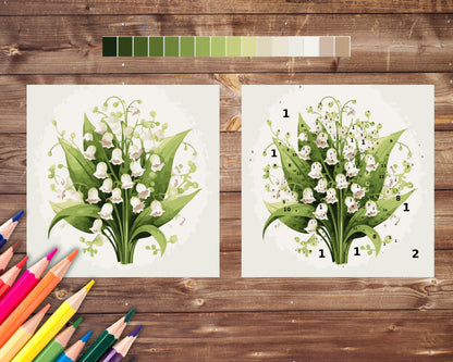 May Birth Flower Color by Number, Lily of the Valley Paint By Number for Adult, Printable Coloring Pages Sheets, Digital Download, PDF&PNG