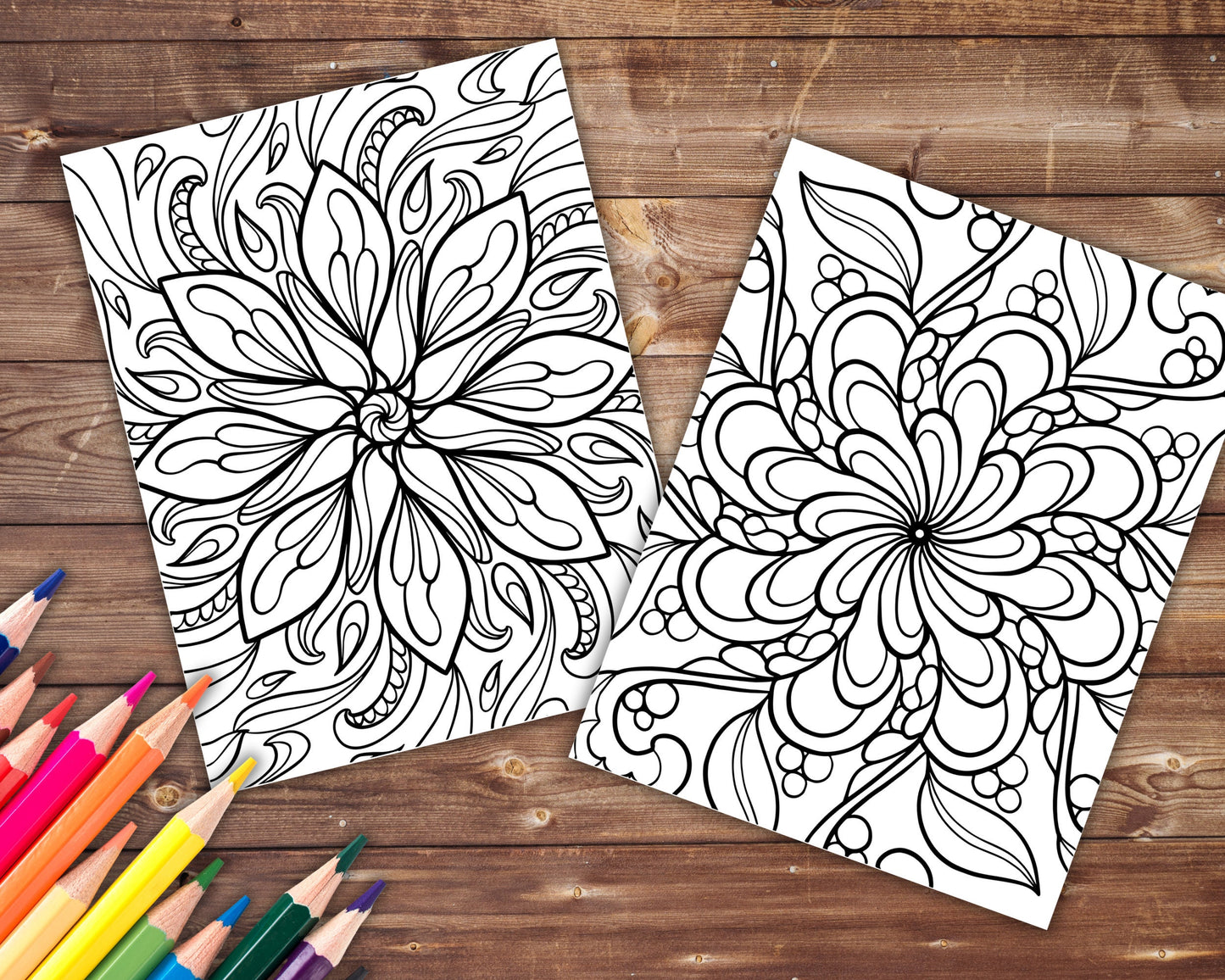 Flowers Mandala Coloring Book, Digital Download