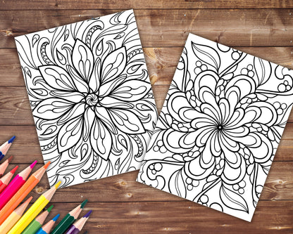 Flowers Mandala Coloring Book, Digital Download