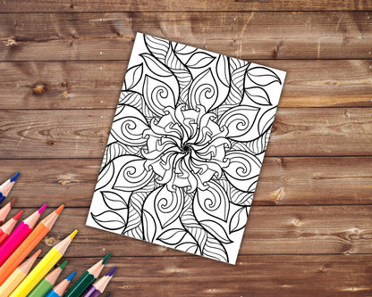 Flowers Mandala Coloring Book, Digital Download